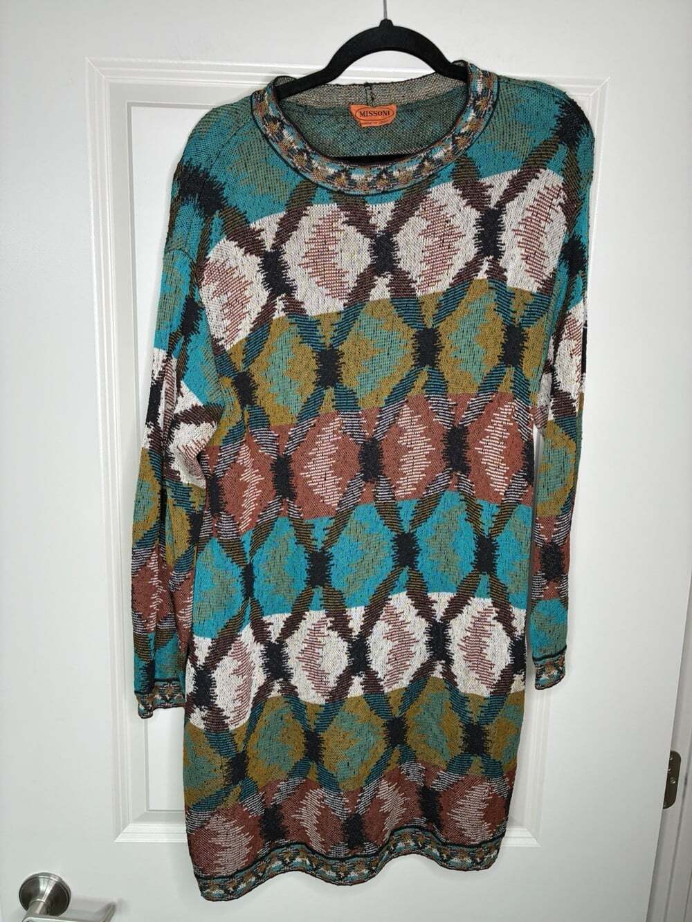 Vintage Missoni Orange Label Knit Sweater Dress Geometric Size Medium